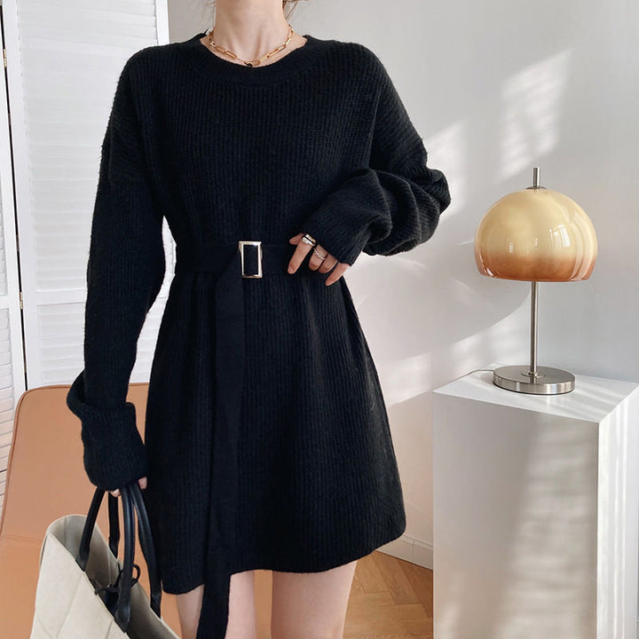 Damerne Fashionable Strik Sweater med Bælte Stilla
