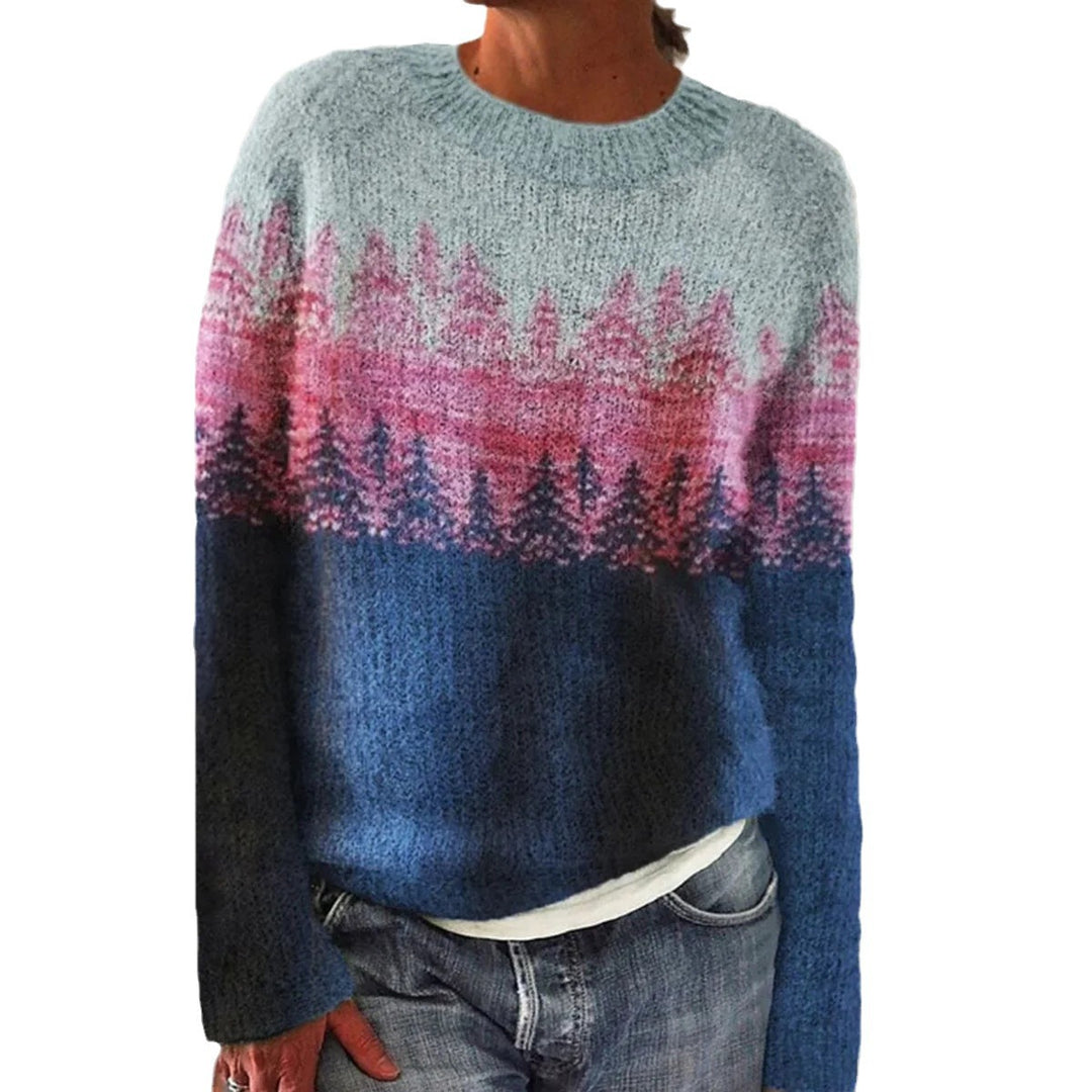 Kvinders hyggelige sweater med livligt landskabs mønster Stilla