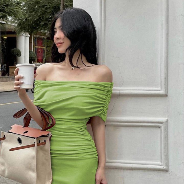 Dame Off-Shoulder Maxikjole med tætsiddende snit og rynk Stilla