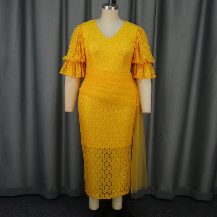 Dame elegant spidsdel kjole med voluminøse rufflekanter Skovae
