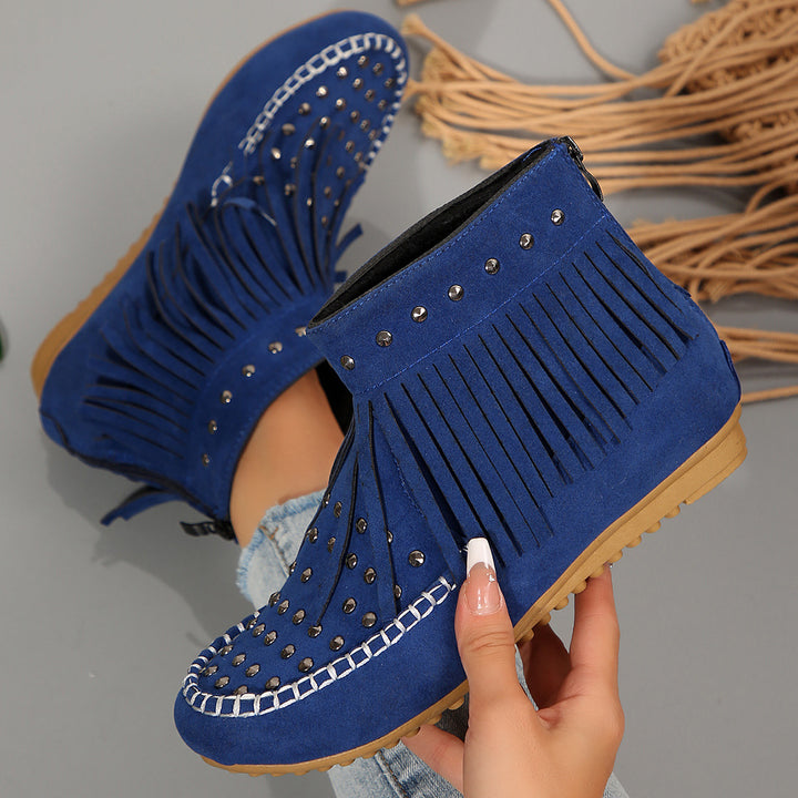 Dame Mokkasiner med mode frans og glitrende studs Stilla