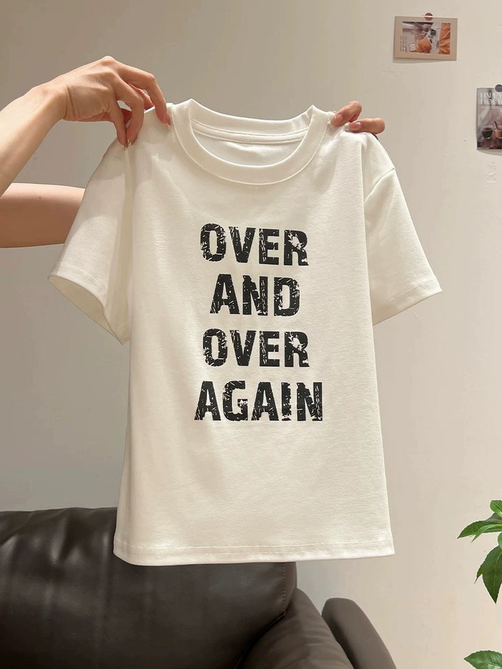 Dame Kortærmet T-shirt med Bogstav Print Slim Fit Hvid