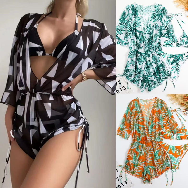 Dame badedragt med botanisk tryk og let kimono-indsats Stilla
