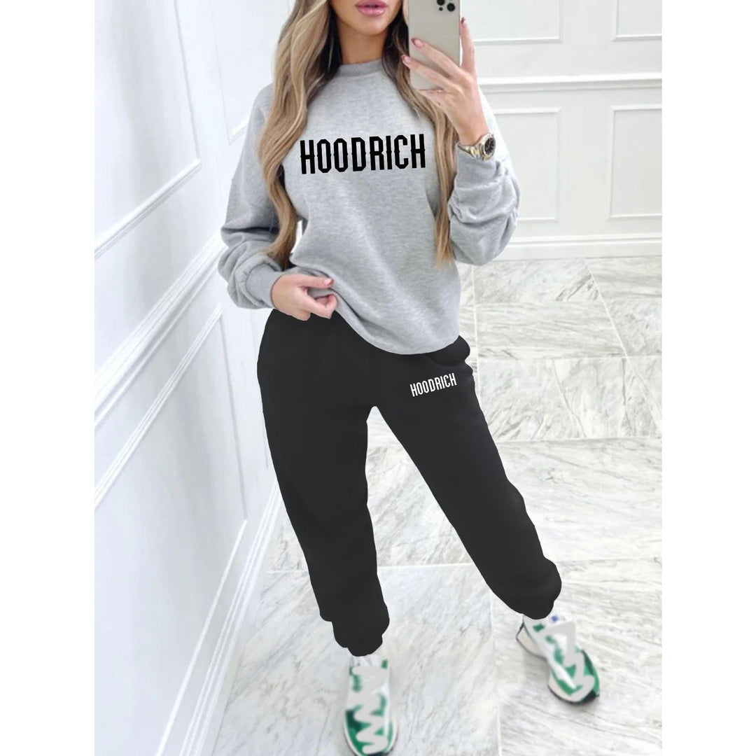 Kvinders casual sæt af sweater og joggers med sporty tryk Skovae