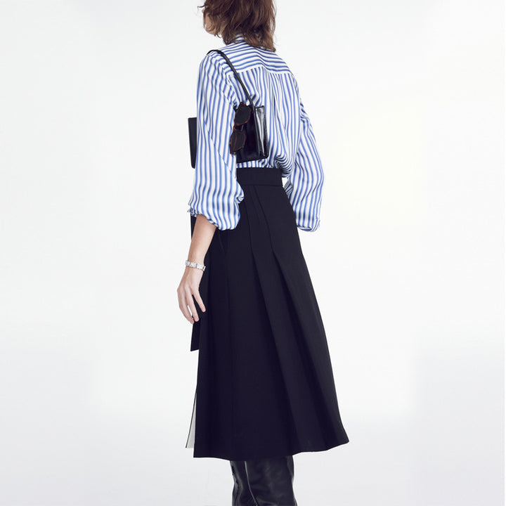 Damer Elegant Bluse med Fine Striber og Fashionable Knapstolpe Stilla