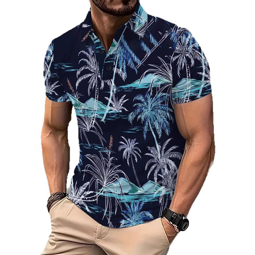 Herrer Poloshirt med tropisk palmeprint Stilla