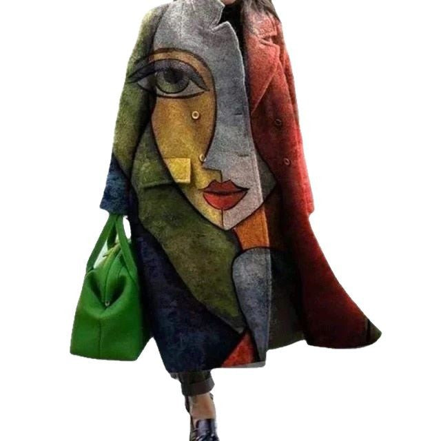Dame Oversized Uldfrakke med blomsterdesign Stilla