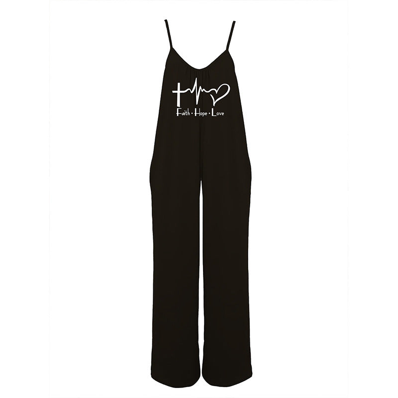 Dame afslappet jumpsuit med dyb V-hals og praktiske lommer Stilla