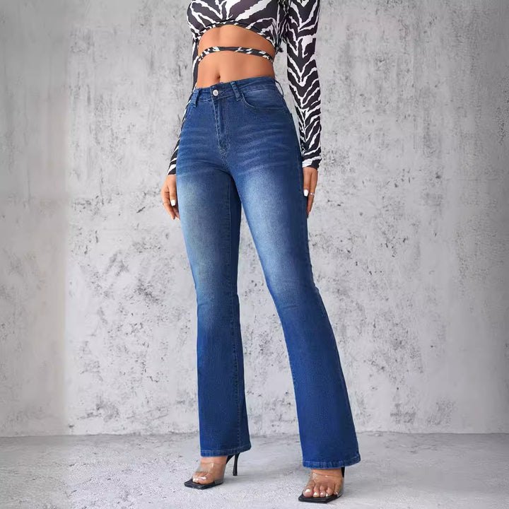 Dame Flared Jeans med højtaljet snit og elastisk denim Stilla