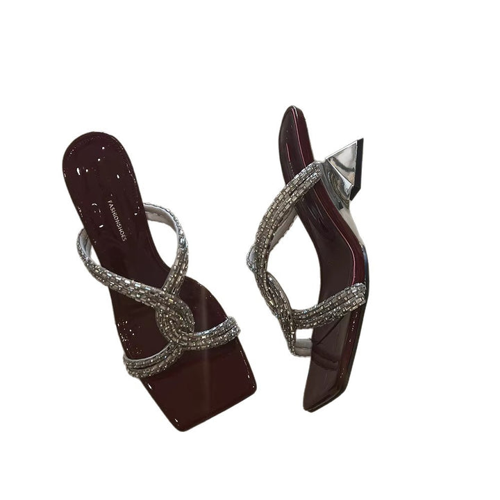 Dame Strappy Rhinestone Hæl-Mules Stilla
