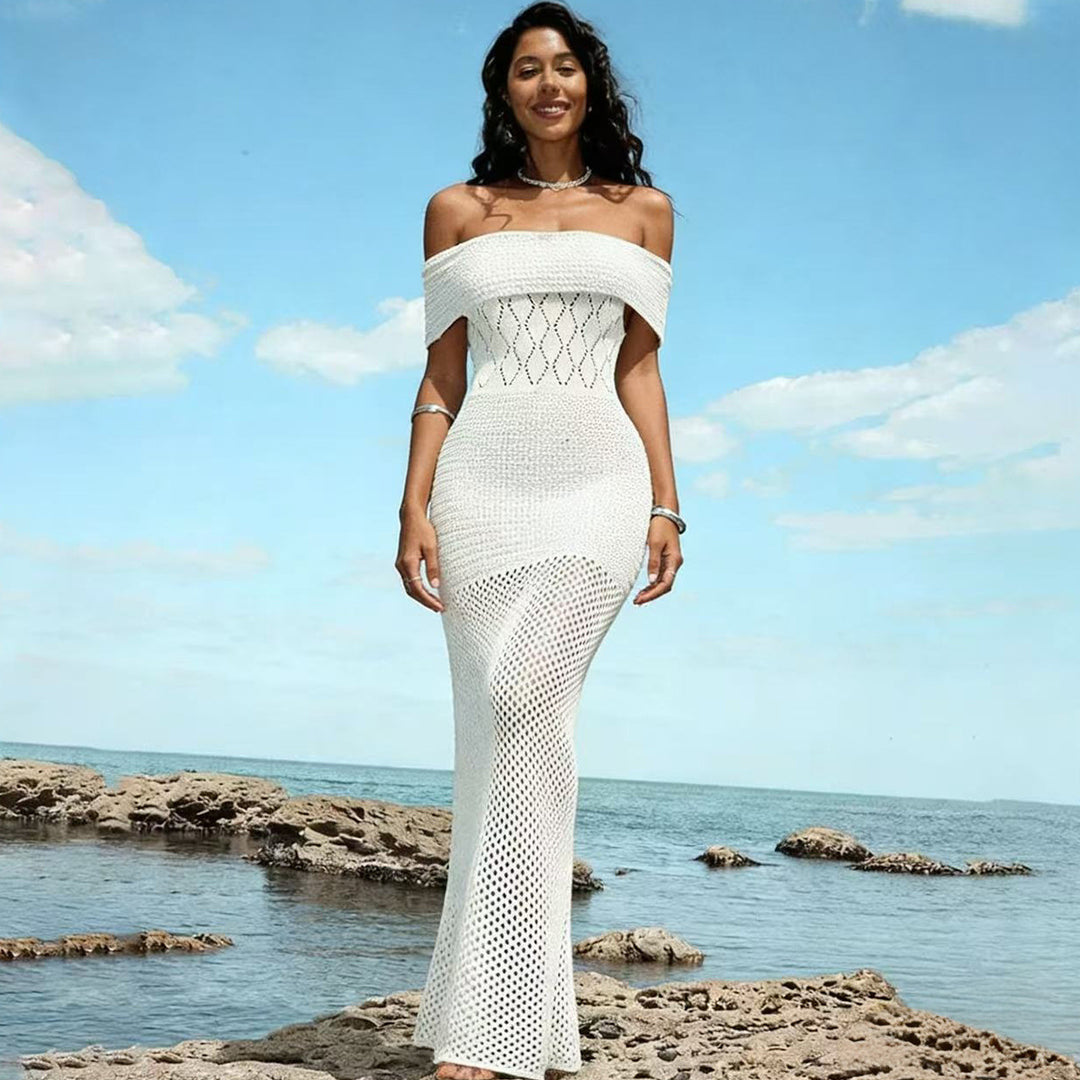 Dame Off-Shoulder Hæklet Kjole med figurtilpasset Snit og raffineret Design Skovae