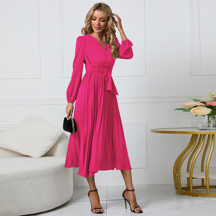 Dame omslagskjole med plisserede detaljer og lang ærmedel Stilla