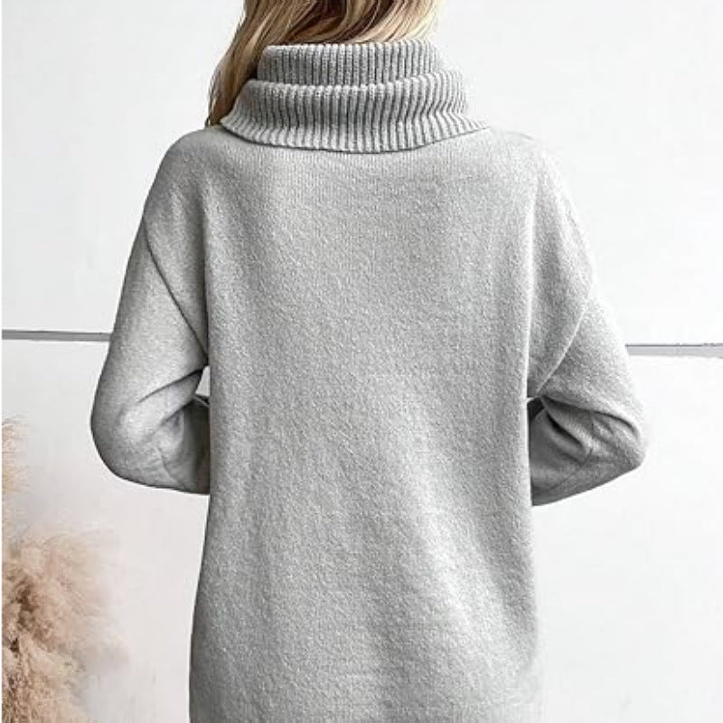 Dame Oversize Strikpullover med Ståkrave Stilla