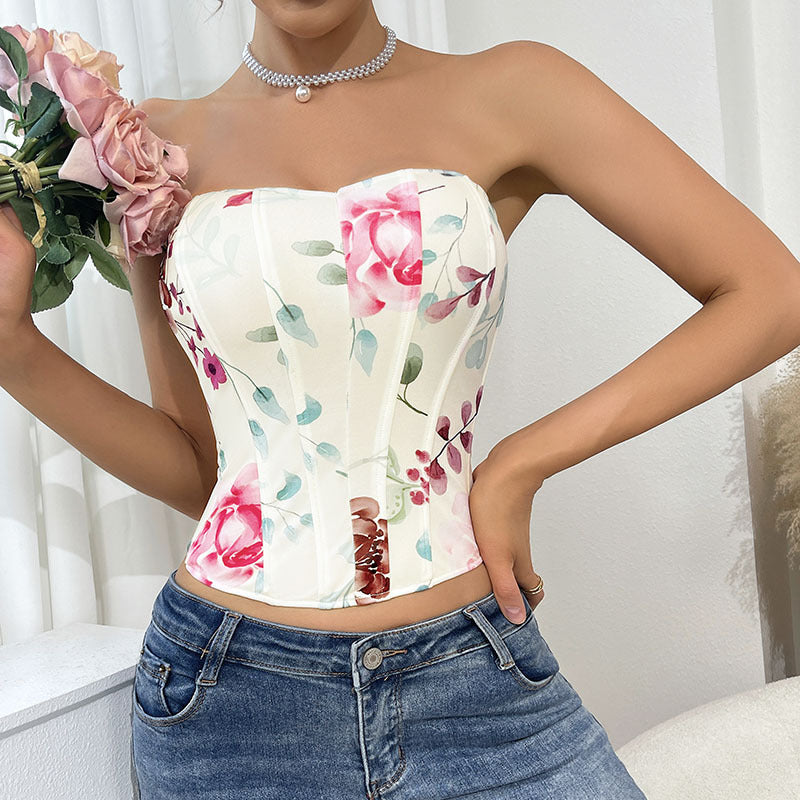 Dame Korset-top med blomsterprint og figursyet snit Stilla
