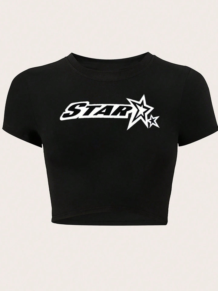 Dame Crop-T-shirt med inspirerende tryk og tætsiddende pasform Skovae