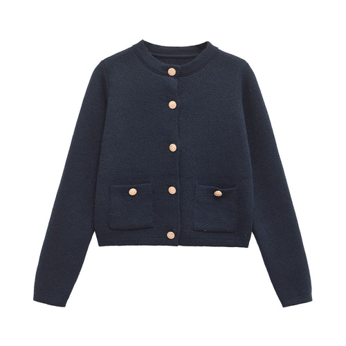 Femme Klassisk Button-Up Cardigan med funktionelle lommer Stilla