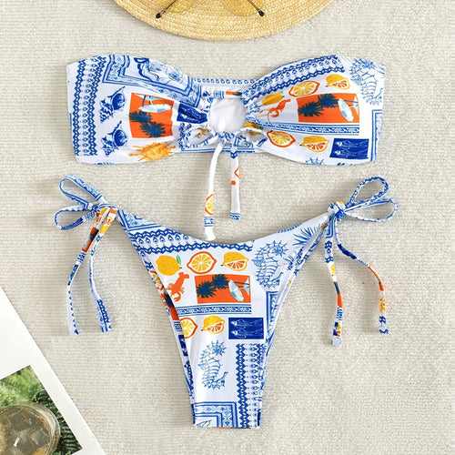 Damer Bandeau-Bikini med legende mønster og justerbart binde-system Skovae