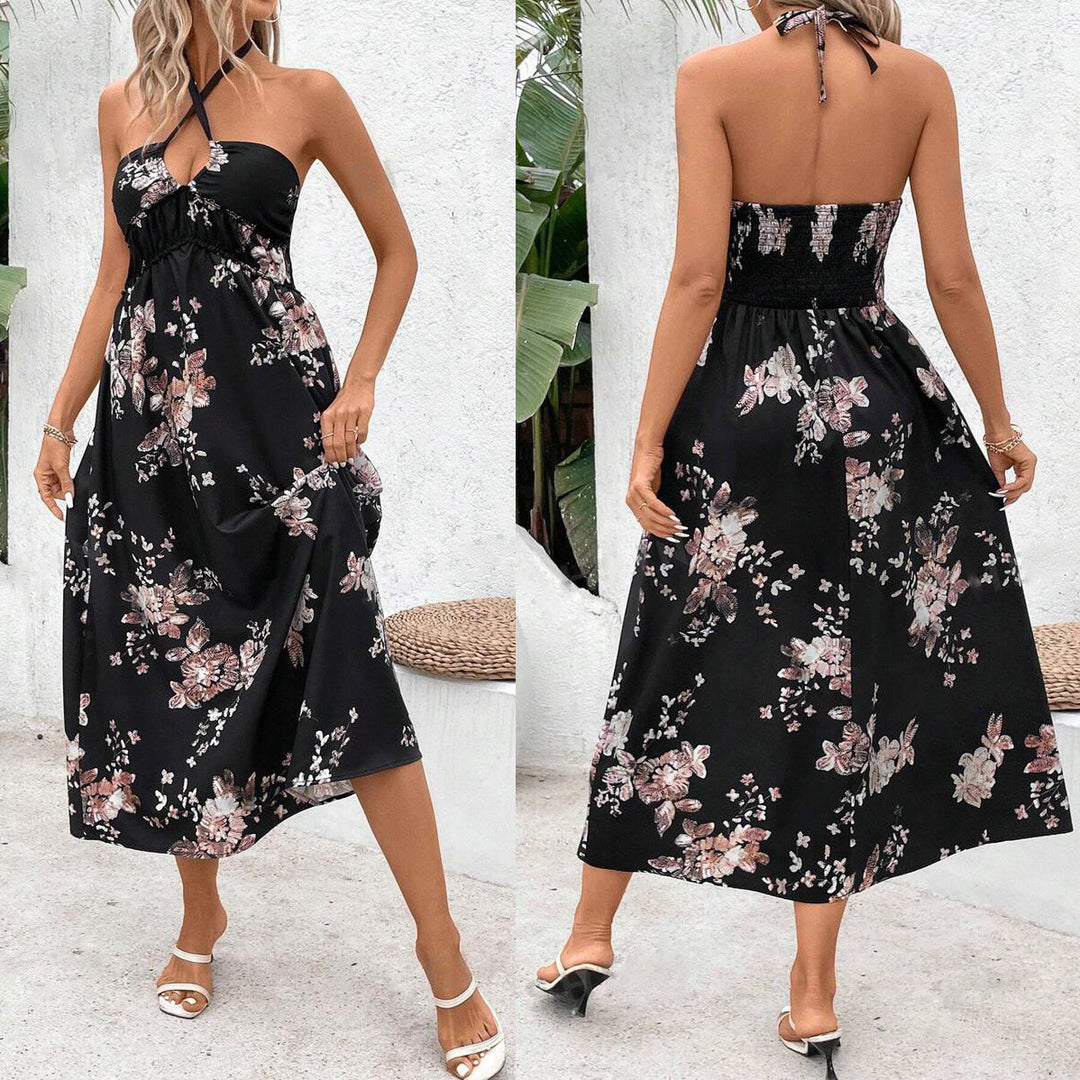 Dame maxikjole med blomsterdesign og elastisk overdel Stilla