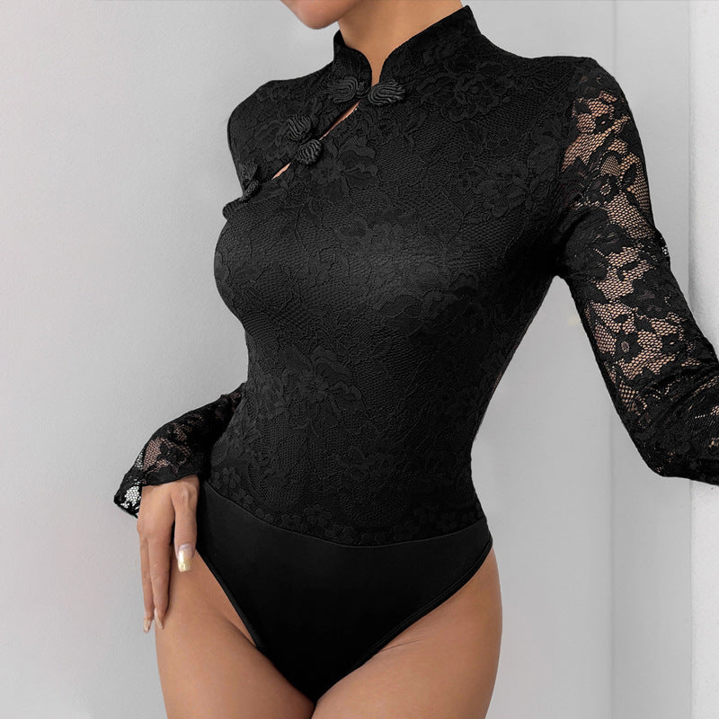 Dame spidsbody med mandarin-krave-detalje Stilla