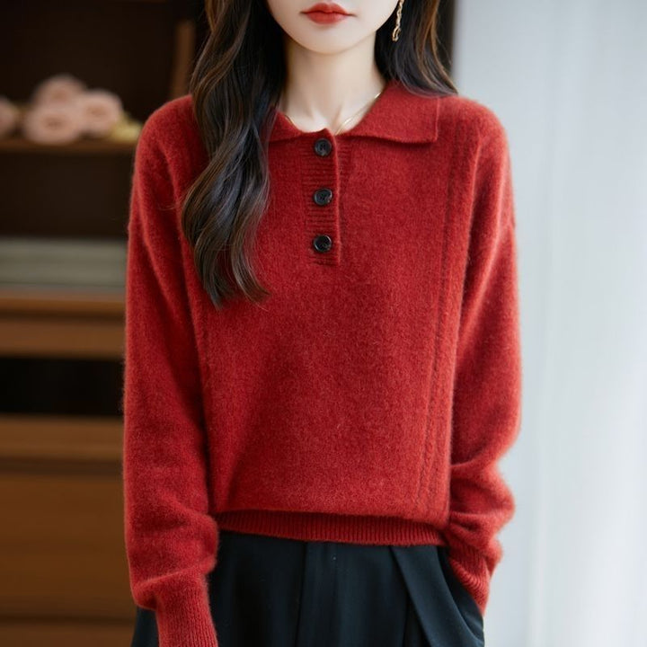 Kvindernes Koshiba-stil Sweater med Elegant Knaplukning Stilla