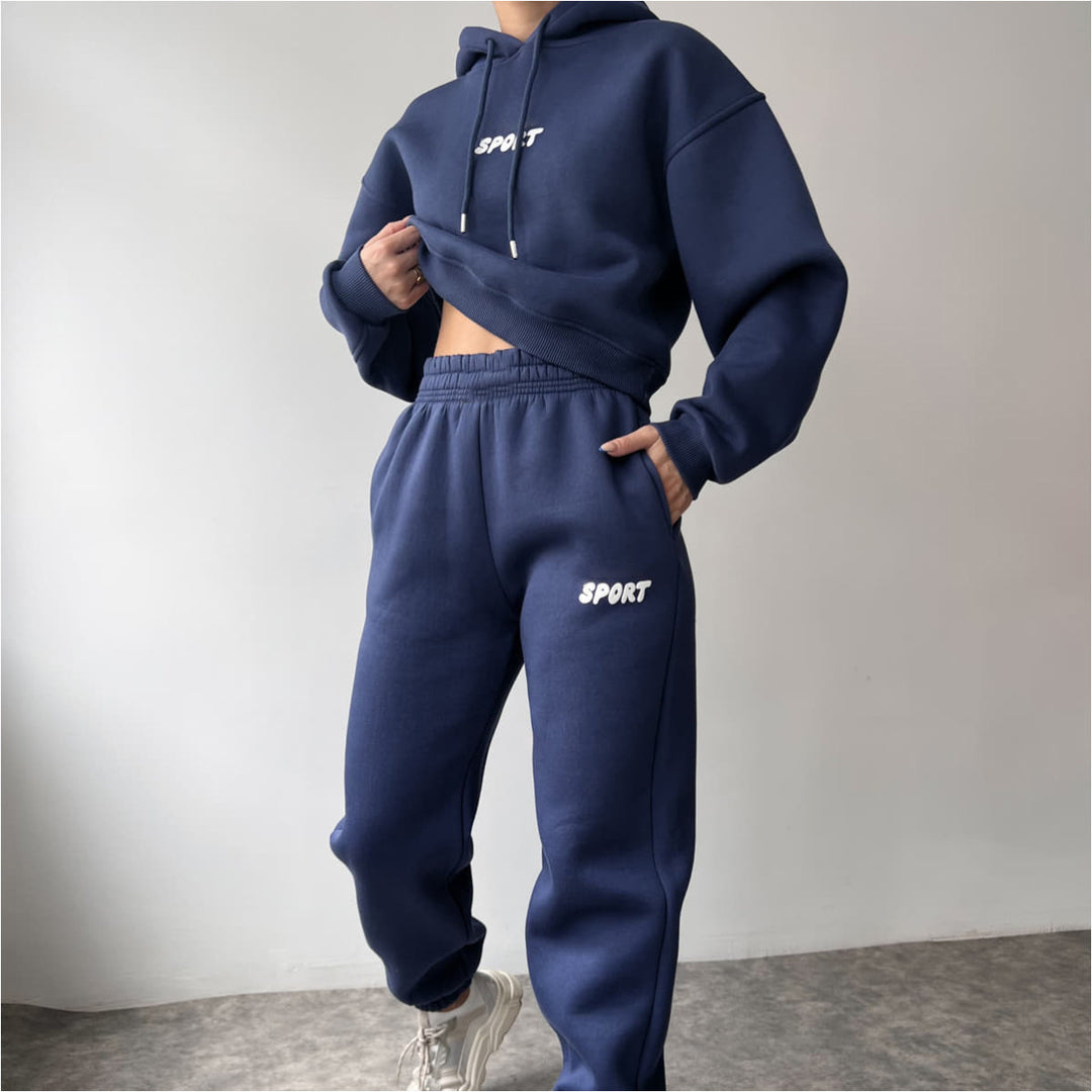 Damernes Casual Sport Hoodie og Joggingbukser Sæt med Høj Talje og Blødt Materiale