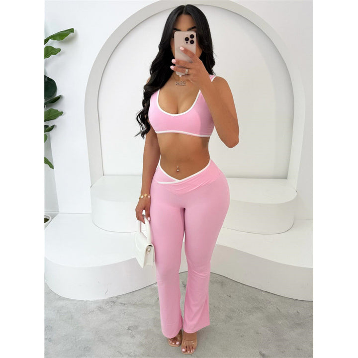 Damen Sportliches Zweiteiler Set mit kurzer Oberteil und flared Leggings Skovae