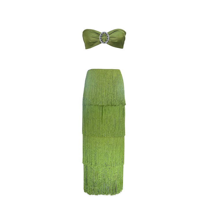 Dame Bandeau-top med frynse nederdel Stilla