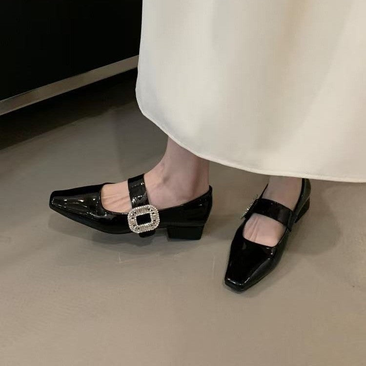 Dame Elegant Kvadre- tå-Mary-Jane- hæle med spænde- detalje Stilla