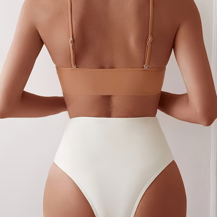 Dame Bandeau-bikini-sæt med moderigtigt gulddetalje og høj talje Stilla