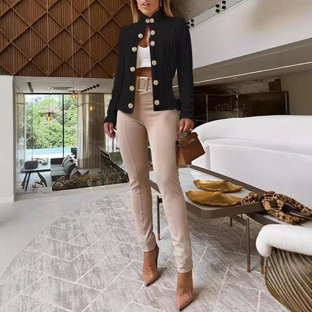 Damer struktureret blazer-overdel med dekorative knapper Stilla