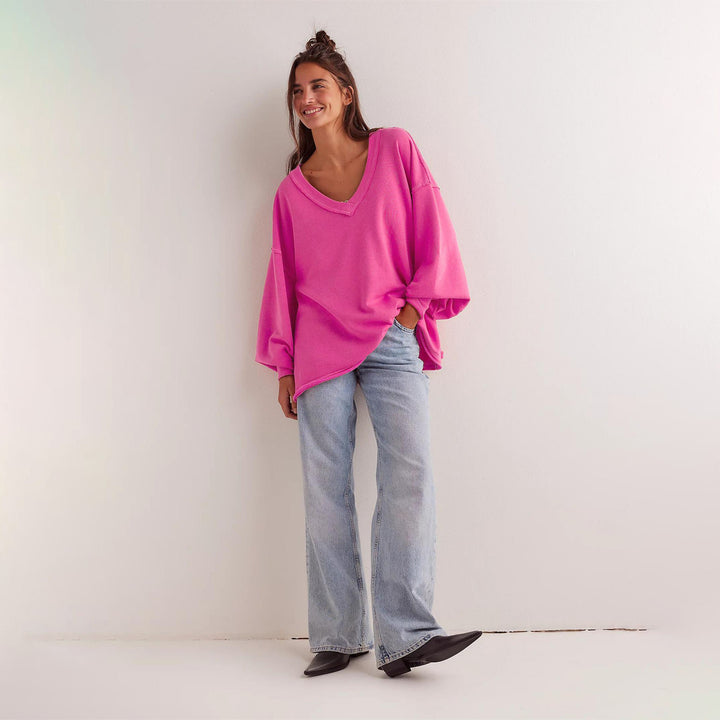 Dame oversized V-hals sweatshirt med afslappet pasform Stilla