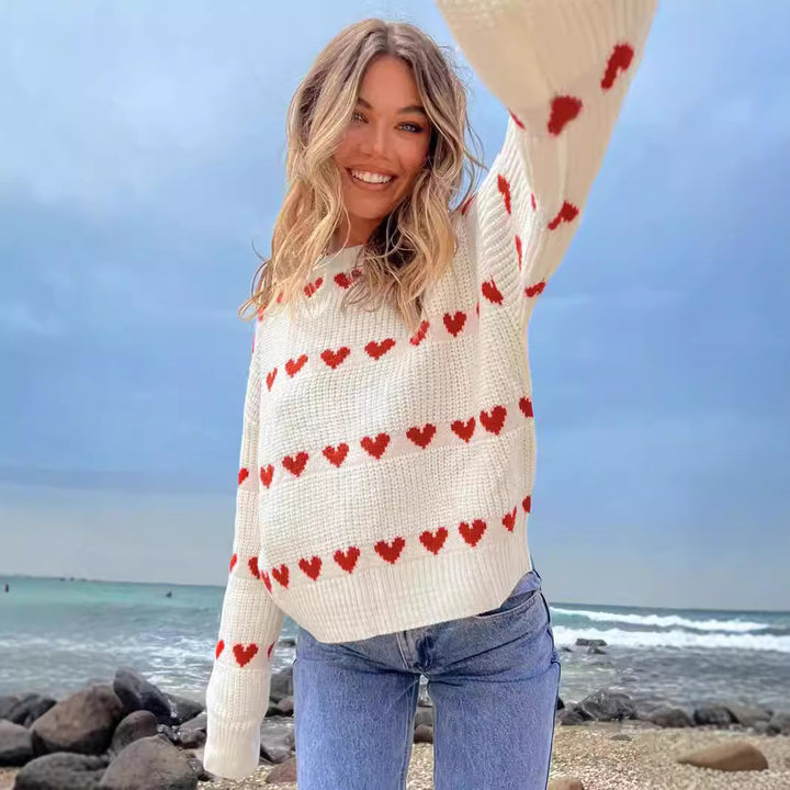 Kvinders hyggelige hjerte sweater med blødt strik mønster Stilla