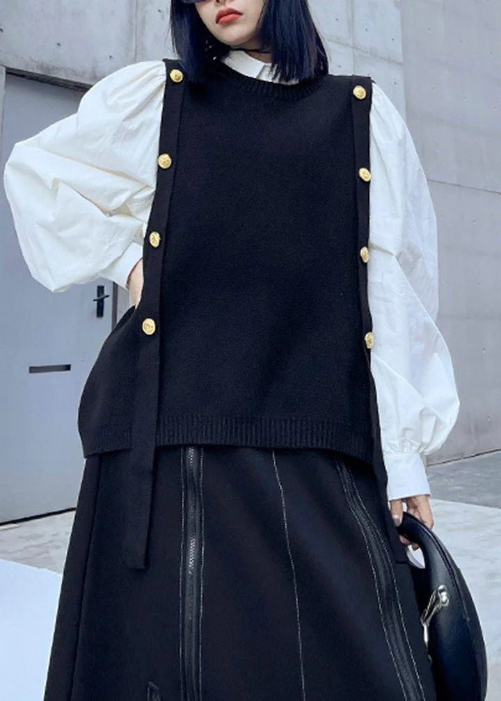 Dame Mode Strikpullover med dekorative knapper Stilla