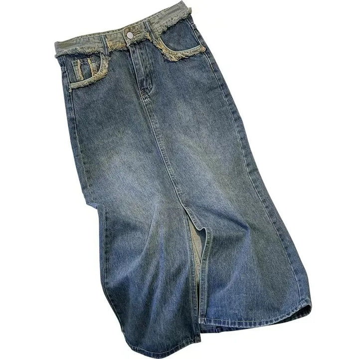 Kvinders stilfulde denim midi nederdel med forkert slids Stilla