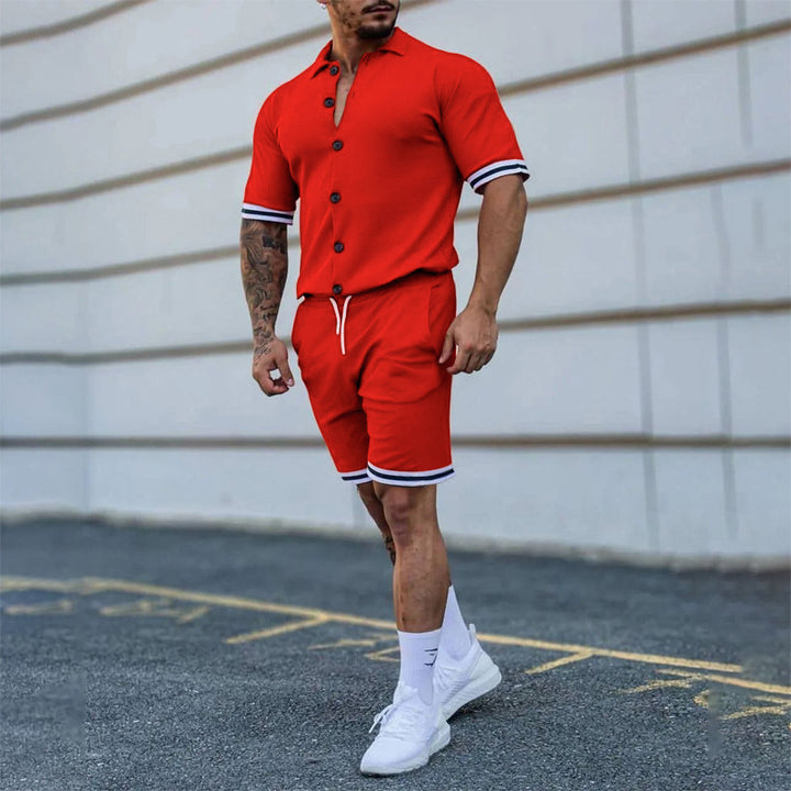 Herrer Sporty Kortærmet Skjorte med Matchende Shorts Stilla