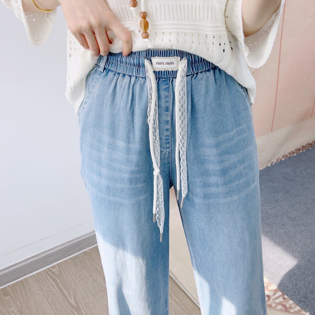 Dame brede jeans med elastisk talje og afslappet snit Stilla