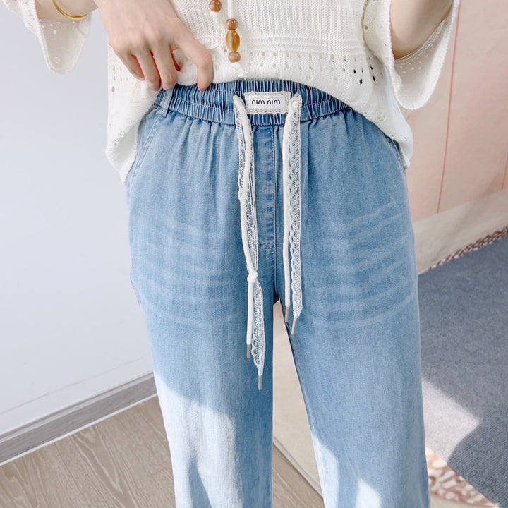 Dame brede jeans med elastisk talje og afslappet snit Stilla