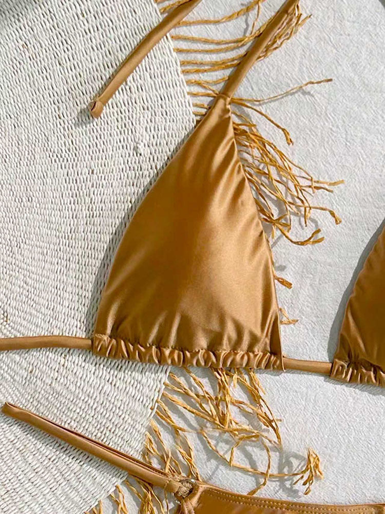 Dame trekant-bikini med raffineret frynse-detalje Skovae