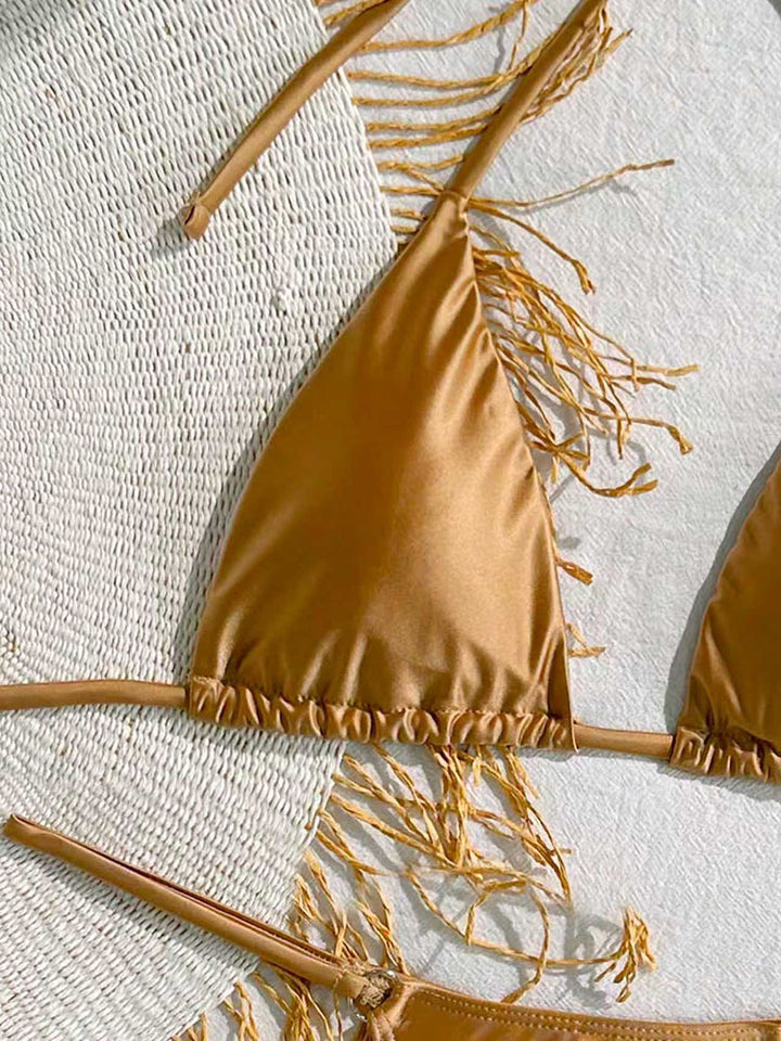 Dame trekant-bikini med raffineret frynse-detalje Skovae