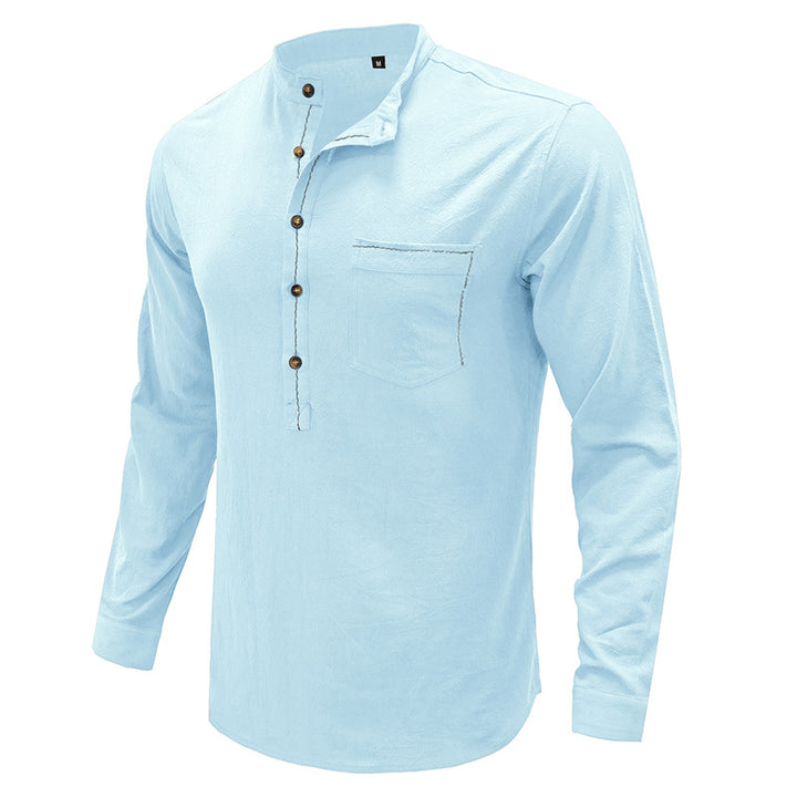 Herrernes langærmede Henley-shirt med moderne krave og praktisk brystlomme Stilla