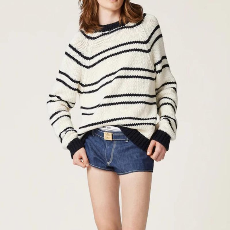 Kvinders fashionable stribede sweater lavet af tyk strik Stilla