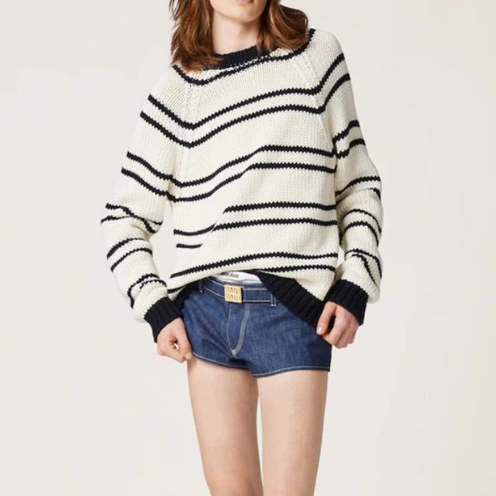 Kvinders fashionable stribede sweater lavet af tyk strik Stilla
