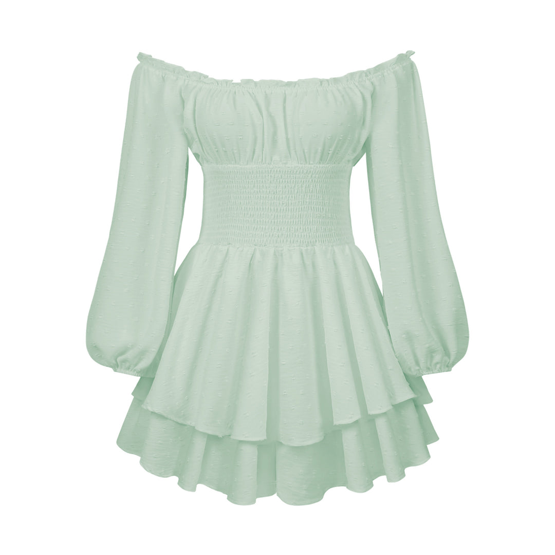 Dame off-shoulder minikjole med voluminøs skørt og lange puffærmer Stilla