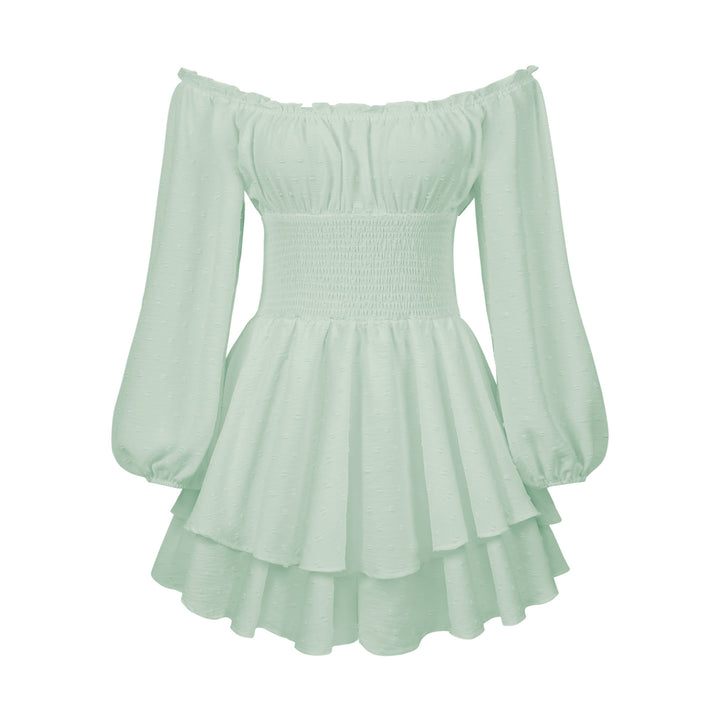Dame off-shoulder minikjole med voluminøs skørt og lange puffærmer Stilla