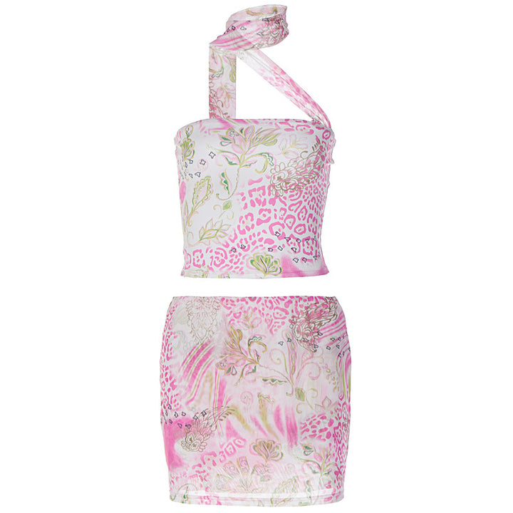 Dame Halterneck Minikjole med blomstret design Skovae