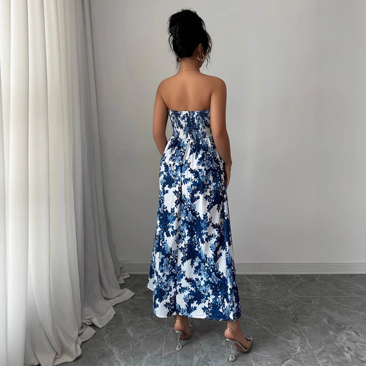 Dame Strapless Maxikjole med floral design og udstyret nederdel Stilla