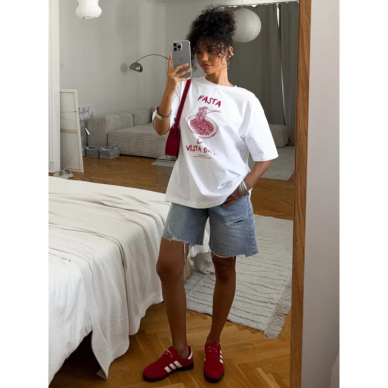 Dame T-shirt med kreativ pastadesign og afslappet pasform Stilla