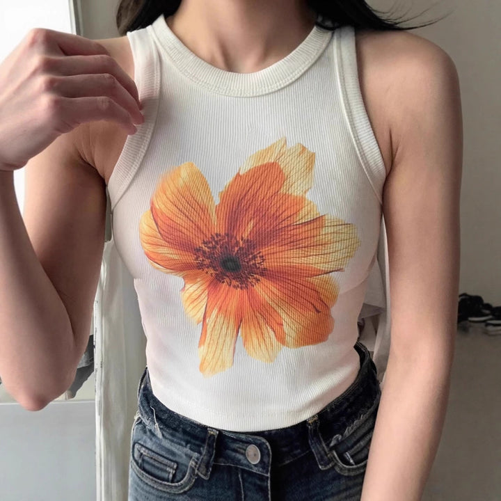 Dame ærmeløs top med blomster broderi Skovae