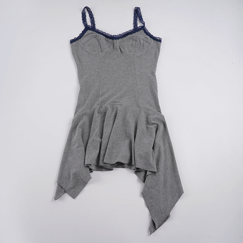 Damen asymmetrisches Freizeitkleid mit Spitzenakzenten Skovae