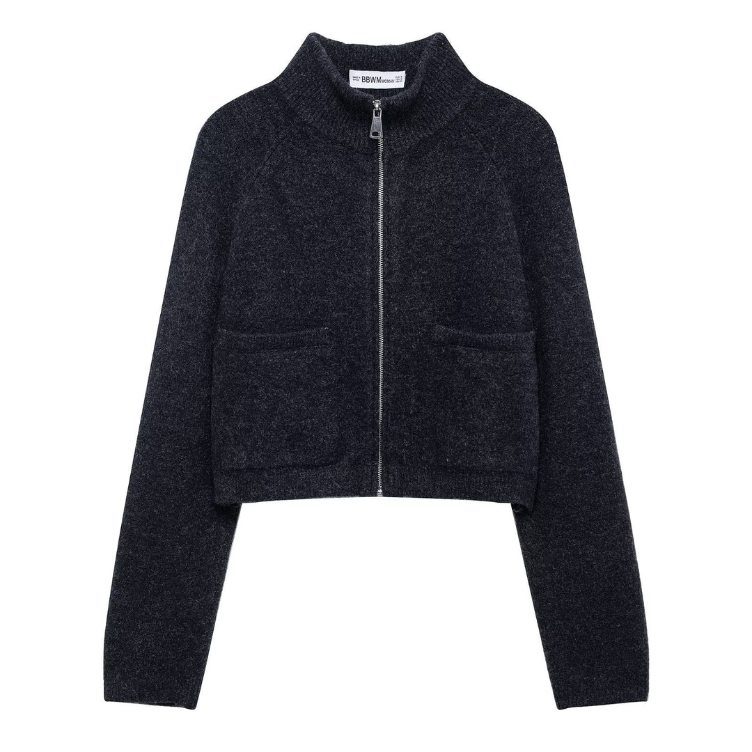 Dame Kort Zip-Up Pullover med Sidelommer Stilla
